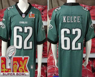 Men's Philadelphia Eagles #62 Jason Kelce Limited Midnight Green Super Bowl LIX Vapor Jersey