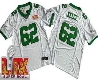 Men's Philadelphia Eagles #62 Jason Kelce Limited White Alternate Super Bowl LIX FUSE Vapor Jersey