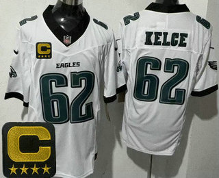 Men's Philadelphia Eagles #62 Jason Kelce Limited White C Patch FUSE Vapor Jersey