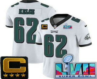 Men's Philadelphia Eagles #62 Jason Kelce Limited White C Patch Super Bowl LVII Vapor Jersey