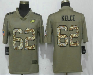 Men's Philadelphia Eagles #62 Jason Kelce Olive With Camo 2017 Salute To Service Stitched NFL Nike Limited Jersey