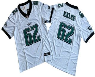 Men's Philadelphia Eagles #62 Jason Kelce White 2023 FUSE Vapor Stitched Jersey