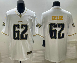 Men's Philadelphia Eagles #62 Jason Kelce White Golden Limited Stitched Jersey