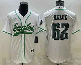 Men's Philadelphia Eagles #62 Jason Kelce White With Patch Cool Base Stitched Baseball Jersey