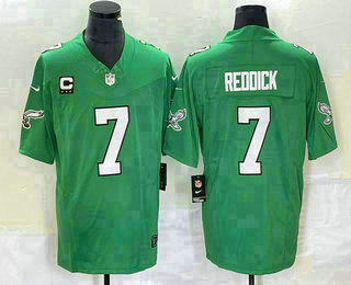 Men's Philadelphia Eagles #7 Haason Reddick Green C Patch 2023 FUSE Vapor Limited Throwback Stitched Jersey