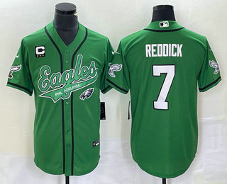 Men's Philadelphia Eagles #7 Haason Reddick Green C Patch Cool Base Stitched Baseball Jersey