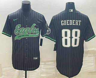 Men's Philadelphia Eagles #88 Dallas Goedert Black Pinstripe With Patch Cool Base Stitched Baseball Jersey