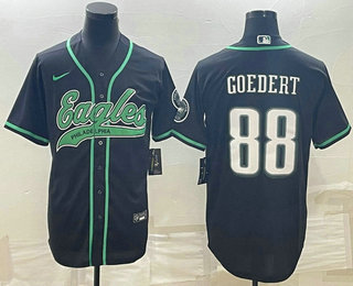 Men's Philadelphia Eagles #88 Dallas Goedert Black With Patch Cool Base Stitched Baseball Jersey