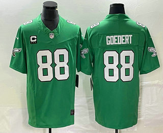 Men's Philadelphia Eagles #88 Dallas Goedert Green C Patch 2023 FUSE Vapor Limited Throwback Stitched Jersey