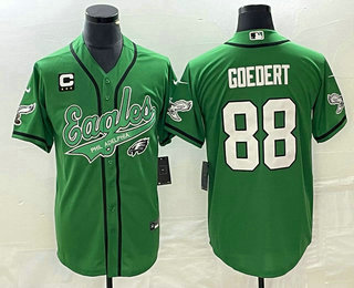 Men's Philadelphia Eagles #88 Dallas Goedert Green C Patch Cool Base Stitched Baseball Jersey