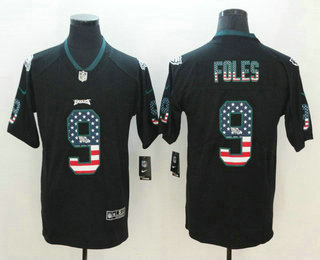 Men's Philadelphia Eagles #9 Nick Foles 2018 USA Flag Fashion Black Color Rush Stitched Nike Limited Jersey