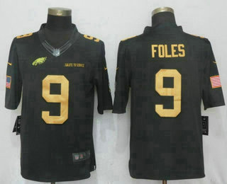 Men's Philadelphia Eagles #9 Nick Foles Anthracite Gold 2016 Salute To Service Stitched NFL Nike Limited Jersey