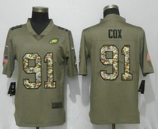 Men's Philadelphia Eagles #91 Fletcher Cox Olive With Camo 2017 Salute To Service Stitched NFL Nike Limited Jersey