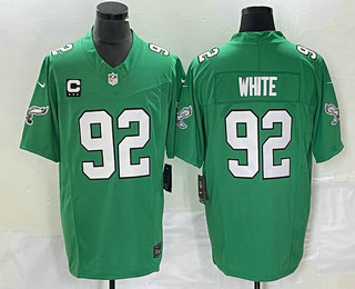 Men's Philadelphia Eagles #92 Reggie White Green C Patch 2023 FUSE Vapor Limited Throwback Stitched Jersey