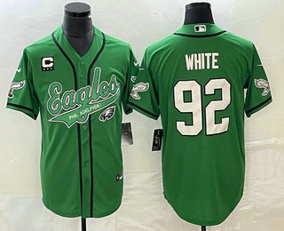 Men's Philadelphia Eagles #92 Reggie White Green C Patch Cool Base Stitched Baseball Jersey