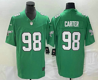 Men's Philadelphia Eagles #98 Jalen Carter Green 2023 FUSE Vapor Limited Throwback Stitched Jersey