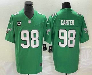 Men's Philadelphia Eagles #98 Jalen Carter Green C Patch 2023 FUSE Vapor Limited Throwback Stitched Jersey