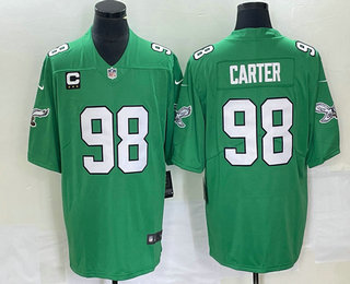 Men's Philadelphia Eagles #98 Jalen Carter Green C Patch 2023 Vapor Limited Throwback Jersey