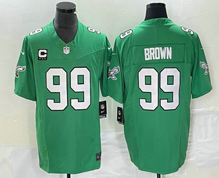 Men's Philadelphia Eagles #99 Jerome Brown Green C Patch 2023 FUSE Vapor Limited Throwback Stitched Jersey