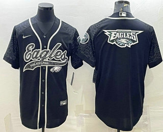 Men's Philadelphia Eagles Black Reflective Team Big Logo With Patch Cool Base Stitched Baseball Jersey