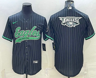 Men's Philadelphia Eagles Black Team Big Logo With Patch Cool Base Stitched Baseball Jersey