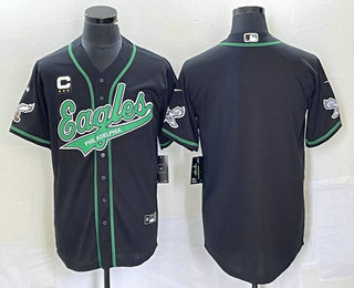 Men's Philadelphia Eagles Blank Black C Patch Cool Base Stitched Baseball Jersey 02