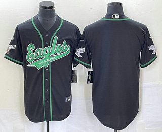 Men's Philadelphia Eagles Blank Black Cool Base Stitched Baseball Jersey 01