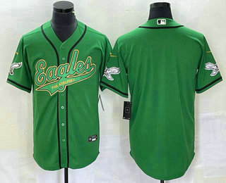 Men's Philadelphia Eagles Blank Green Gold Cool Base Stitched Baseball Jersey 01