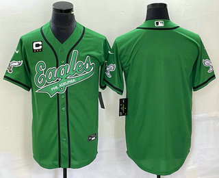 Men's Philadelphia Eagles Blank Green With C Patch Cool Base Stitched Baseball Jersey