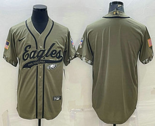 Men's Philadelphia Eagles Blank Olive Salute to Service Cool Base Stitched Baseball Jersey