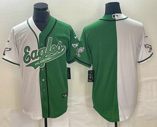 Men's Philadelphia Eagles Blank White Green Two Tone Cool Base Stitched Baseball Jersey