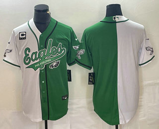 Men's Philadelphia Eagles Blank White Green Two Tone With C Patch Cool Base Stitched Baseball Jersey