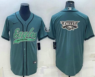 Men's Philadelphia Eagles Green Team Big Logo With Patch Cool Base Stitched Baseball Jersey