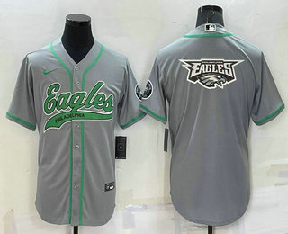 Men's Philadelphia Eagles Grey Team Big Logo With Patch Cool Base Stitched Baseball Jersey