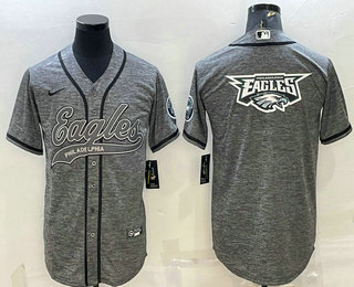 Men's Philadelphia Eagles Grey Team Big Logo With Patch Cool Base Stitched Baseball Jersey