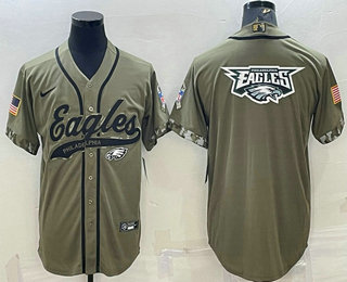 Men's Philadelphia Eagles Olive Salute to Service Team Big Logo Cool Base Stitched Baseball Jersey