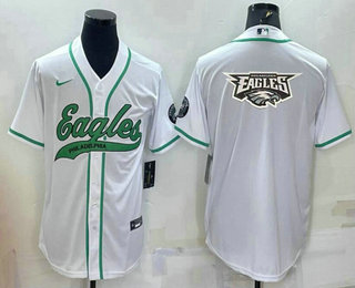 Men's Philadelphia Eagles White Team Big Logo With Patch Cool Base Stitched Baseball Jersey