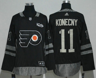 Men's Philadelphia Flyers #11 Travis Konecny Black 100th Anniversary Adidas Stitched NHL 2017 Hockey Jersey