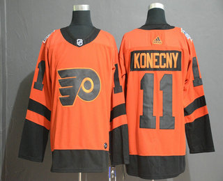 Men's Philadelphia Flyers #11 Travis Konecny Orange 2019 Stadium Series Adidas Stitched NHL Jersey