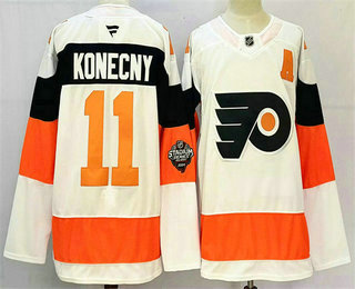 Men's Philadelphia Flyers #11 Travis Konecny White 2024 With A Patch Stitched Jersey