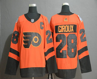 Men's Philadelphia Flyers #28 Claude Giroux Orange 2019 Stadium Series With C Patch Adidas Stitched NHL Jersey