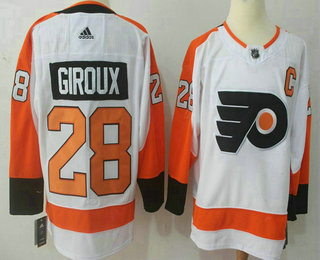 Men's Philadelphia Flyers #28 Claude Giroux White With C Patch 2017-2018 Hockey Adidas Stitched NHL Jersey