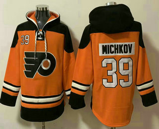 Men's Philadelphia Flyers #39 Matvei Michkov Orange Ageless Must Have Lace Up Pullover Hoodie