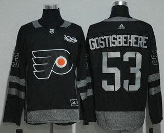 Men's Philadelphia Flyers #53 Shayne Gostisbehere Black 100th Anniversary Adidas Stitched NHL 2017 Hockey Jersey