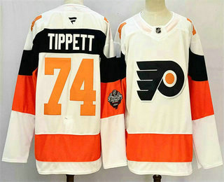 Men's Philadelphia Flyers #74 Owen Tippett White 2024 With A Patch Stitched Jersey