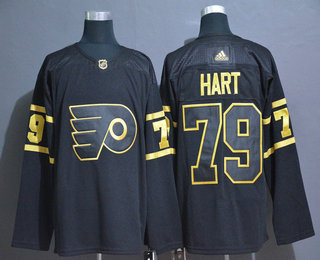 Men's Philadelphia Flyers #79 Carter Hart Black Golden Adidas Stitched NHL Jersey