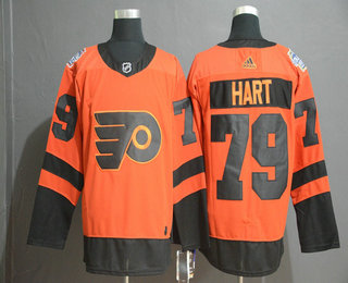 Men's Philadelphia Flyers #79 Carter Hart Orange 2019 Stadium Series Adidas Stitched NHL Jersey