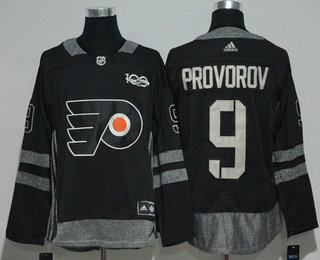 Men's Philadelphia Flyers #9 Ivan Provorov Black 100th Anniversary Adidas Stitched NHL 2017 Hockey Jersey