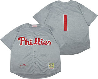 Men's Philadelphia Phillies #1 Chuck Klein 1950 Gray Wool Throwback Stitched MLB Cooperstown Collection Jersey By Mitchell & Ness