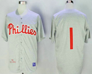 Men's Philadelphia Phillies #1 Chuck Klein 1950 Gray Wool Throwback Stitched MLB Cooperstown Collection Jersey By Mitchell & Ness